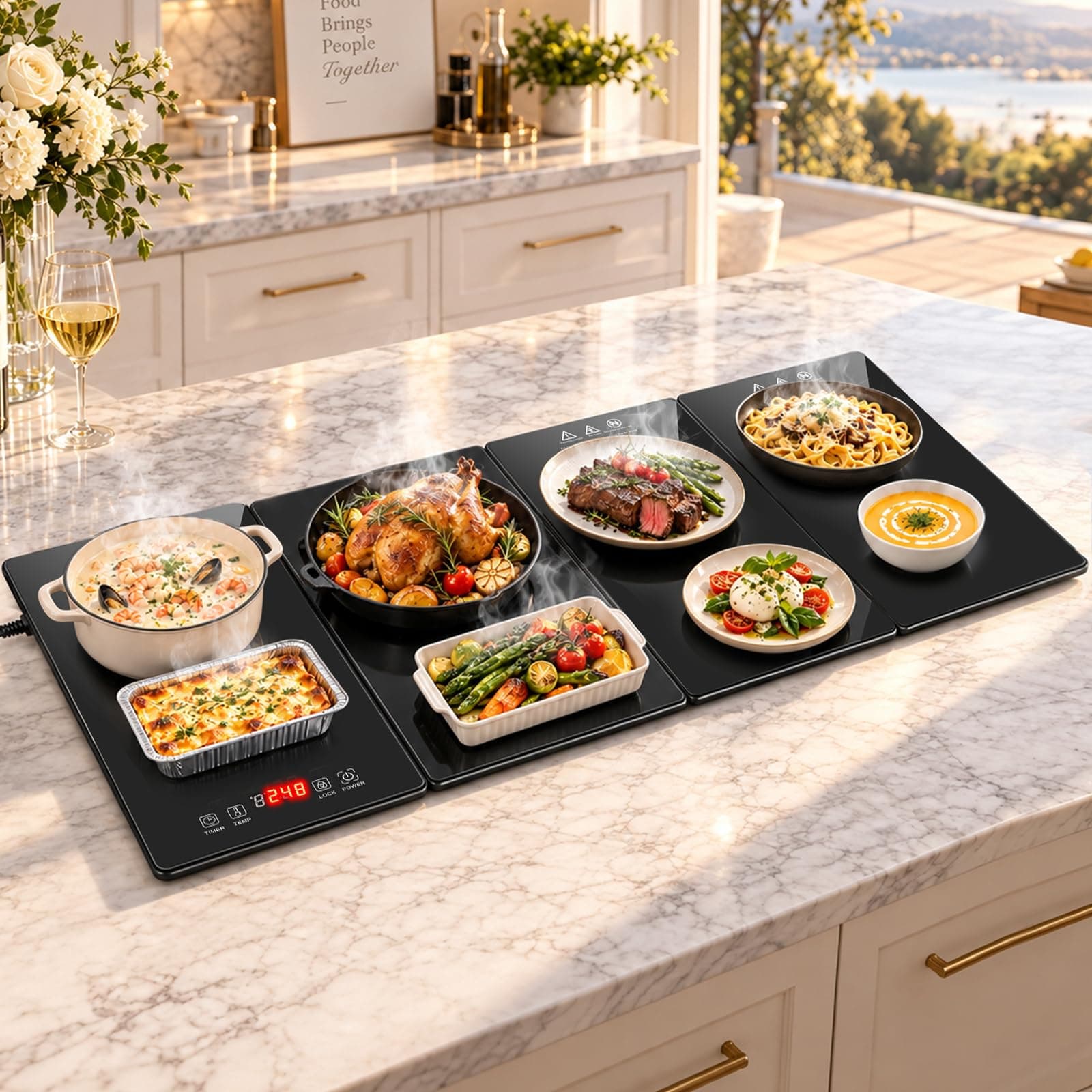 Electric Warming Tray, 4-in-1 Food Warmers for Parties Buffet, Easy Clean