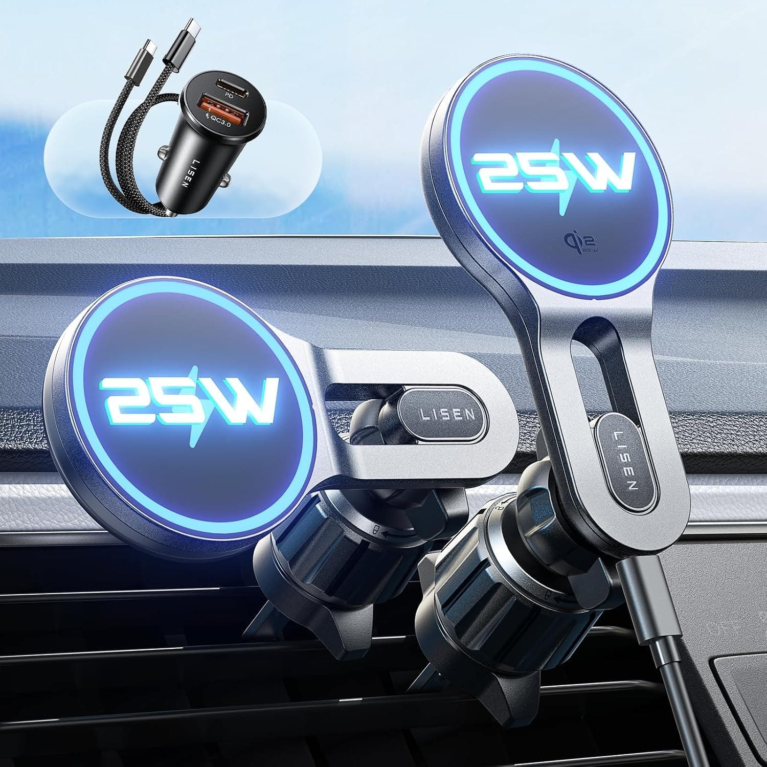 LISEN for Qi2.2 25W MagSafe Car Mount Charger for iPhone 18 Pro Max, Car Vent Magnetic Car Charger Stable Qi2 Magsafe Car Charger Mount Holder,Car Mount,Car Vent Mount for iPhone 18 17 16