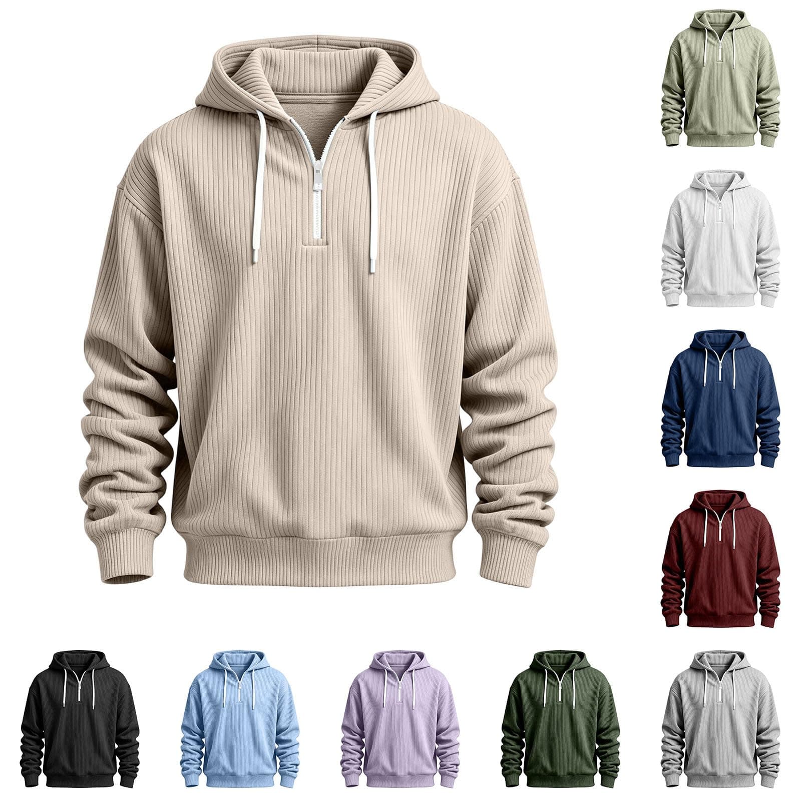 Mens Quarter Zip Pullover Corduroy Jacket Hoodies Sweatshirt