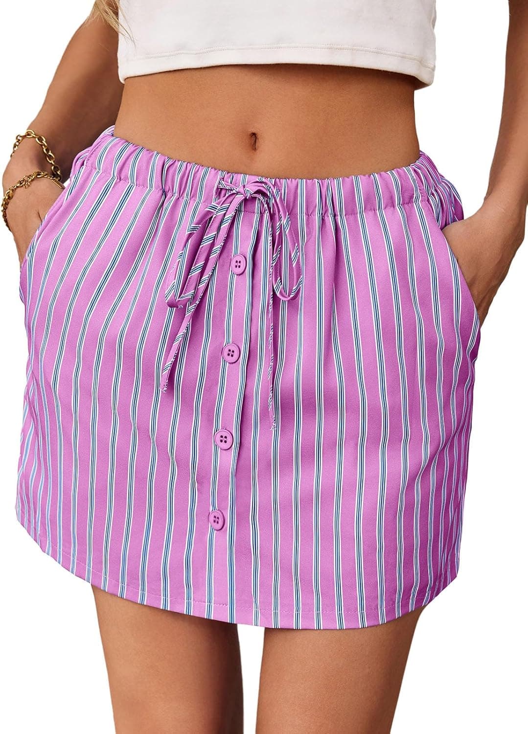 FISOEW Womens Summer Striped Mini Skirts