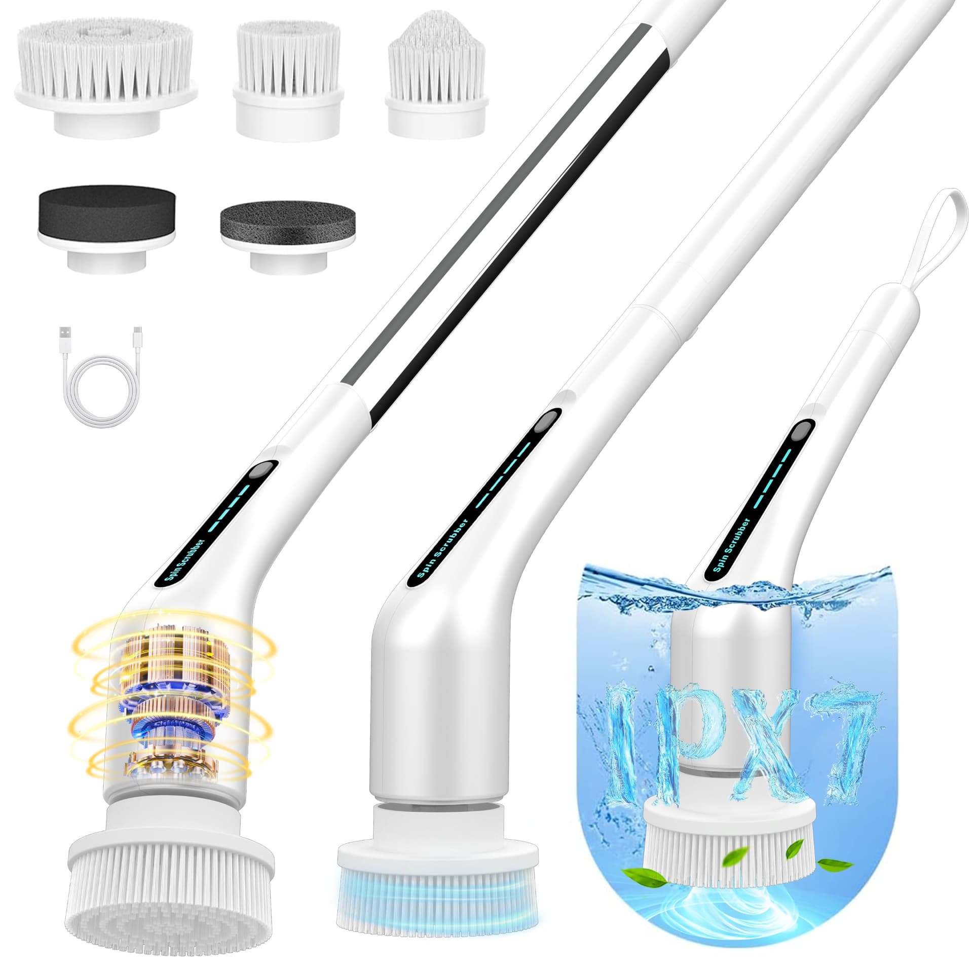 Electric Spin Scrubber, Shower Cleaner with Adjustable Extension Handle