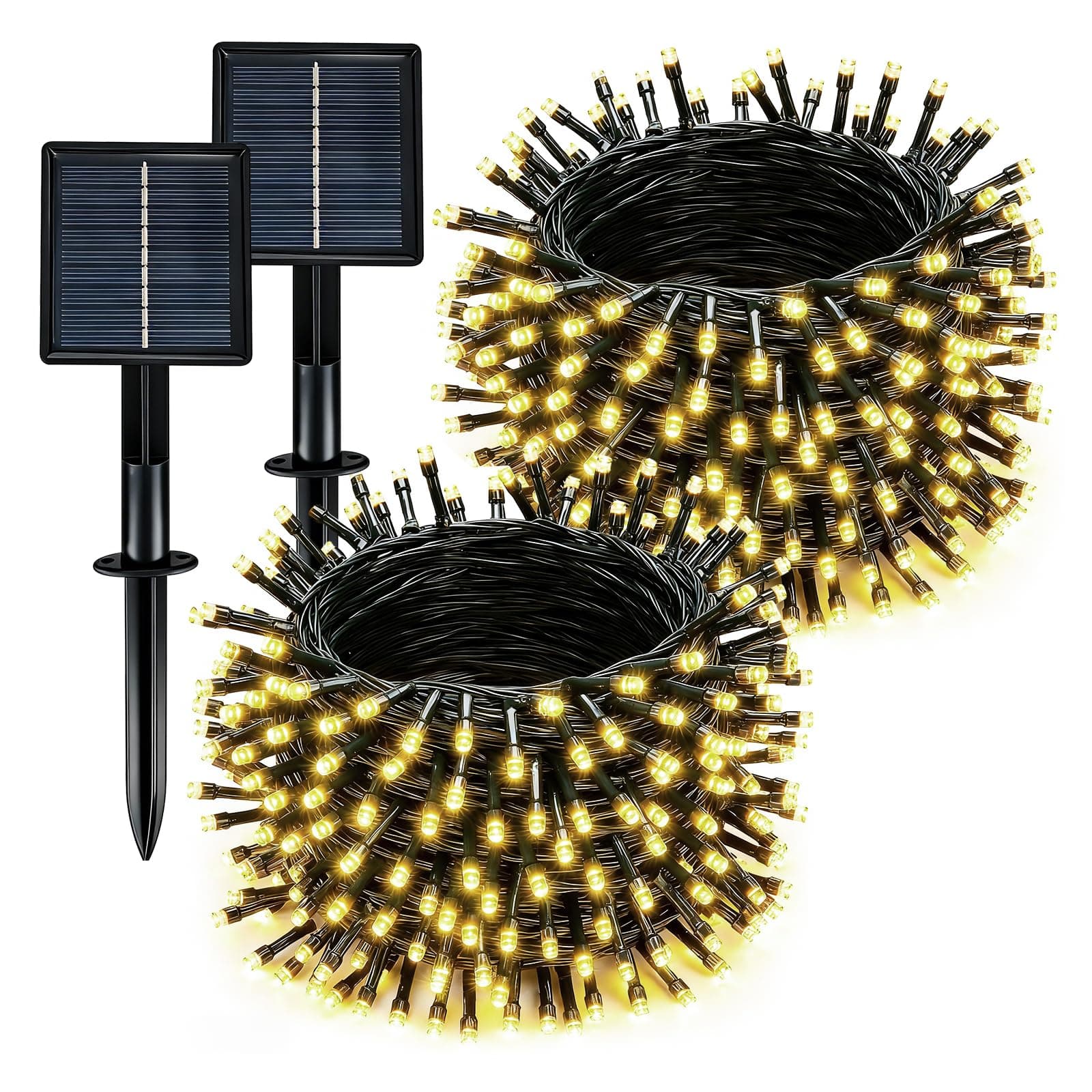 Solar String Lights Outdoor Waterproof 2 Pack Total 66ft 200LED Warm White