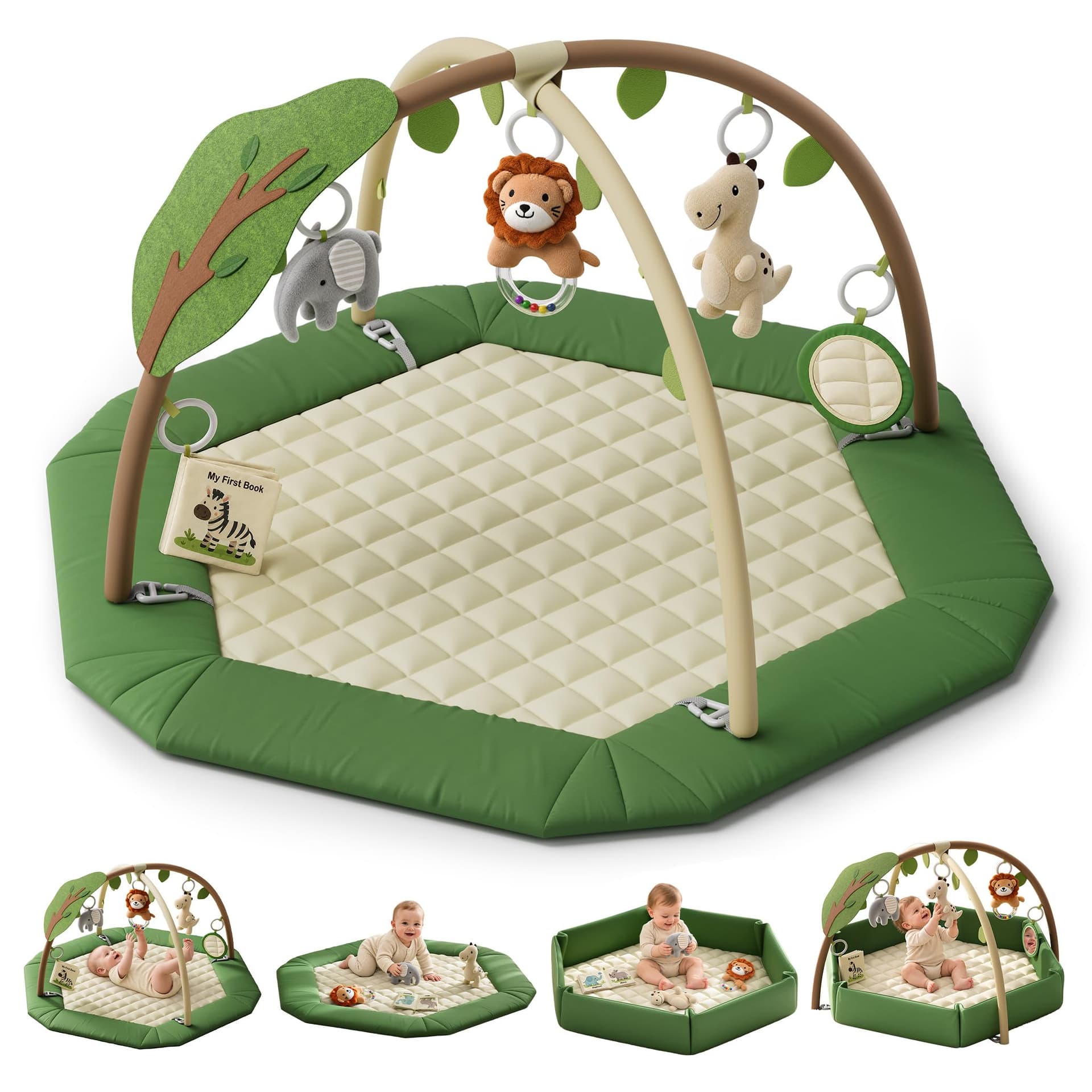 TinyThirve Baby Gym Play Mat, 4-in-1 Washable Tummy Time Mat & Ball Pit