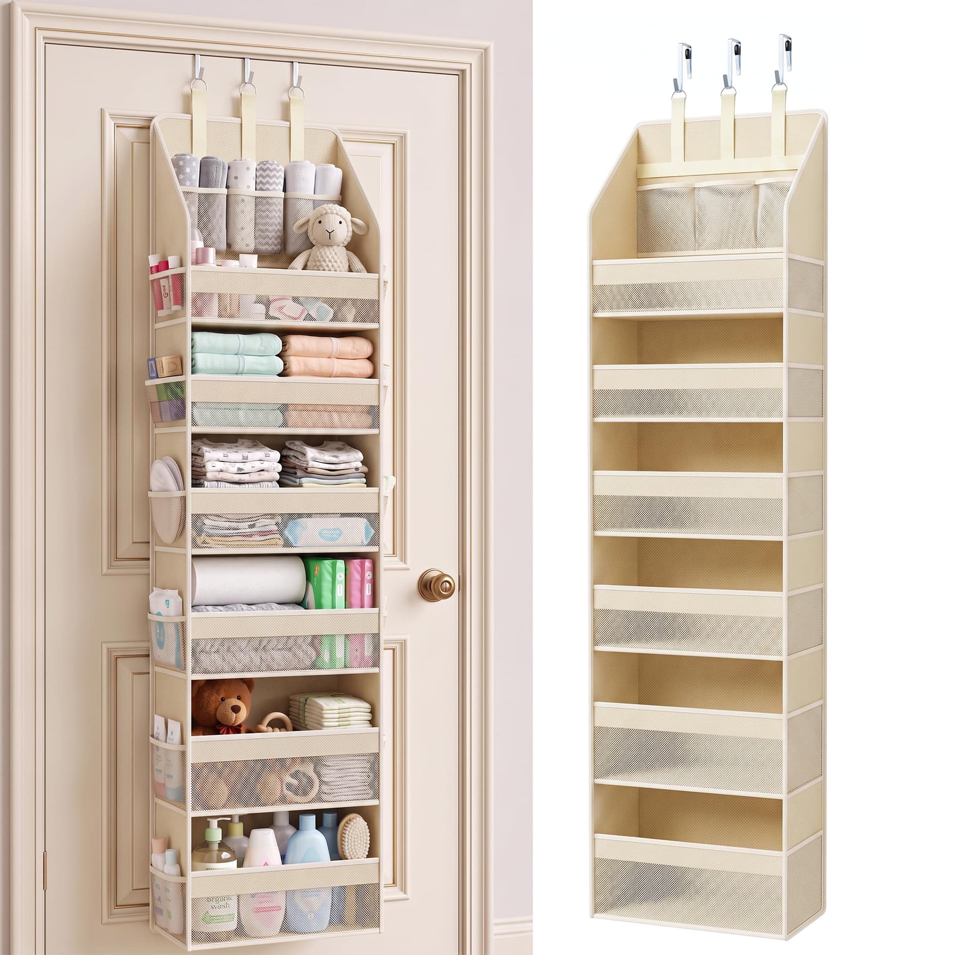 Over the Door Organizer, 6-Shelf Hanging Closet Storage with 13 Mesh Pockets
