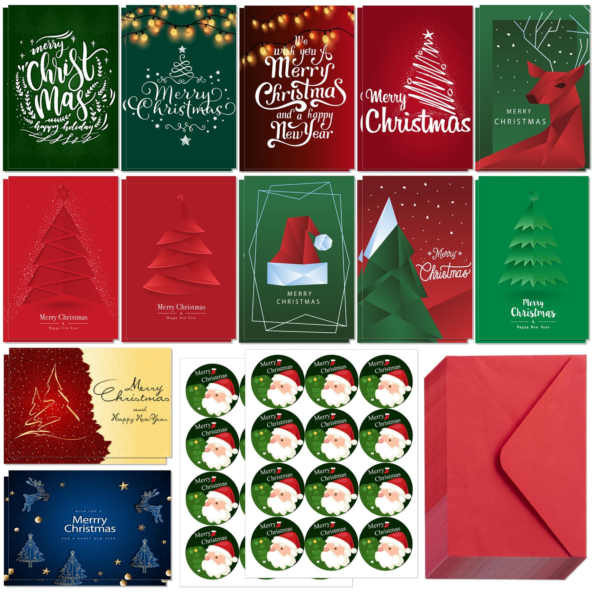 HSHFAMIIY Christmas Cards, 24 Pcs Christmas Cards with Envelopes & Stickers
