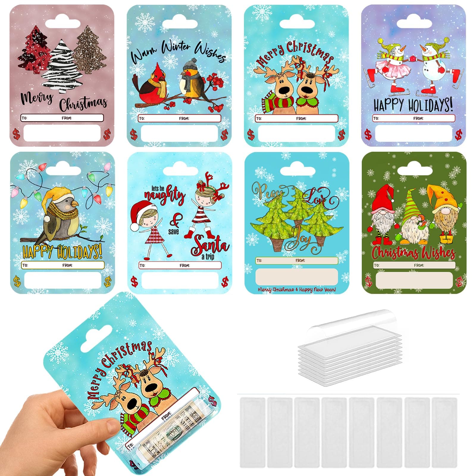 Christmas Money Holder Cards Set of 8 for Cash Gift,Christmas Cards Money Holder Ornaments with Cover for Christmas Decoration,Funny Xmas Cash Gift Ideas, Merry Christmas Hanging Ornaments Decor
