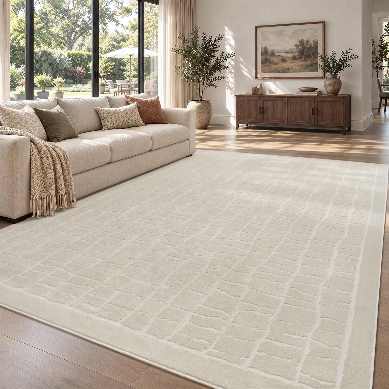 RESARE 5x7 High Low Pile Washable Area Rug for Living Room Bedroom, Beige