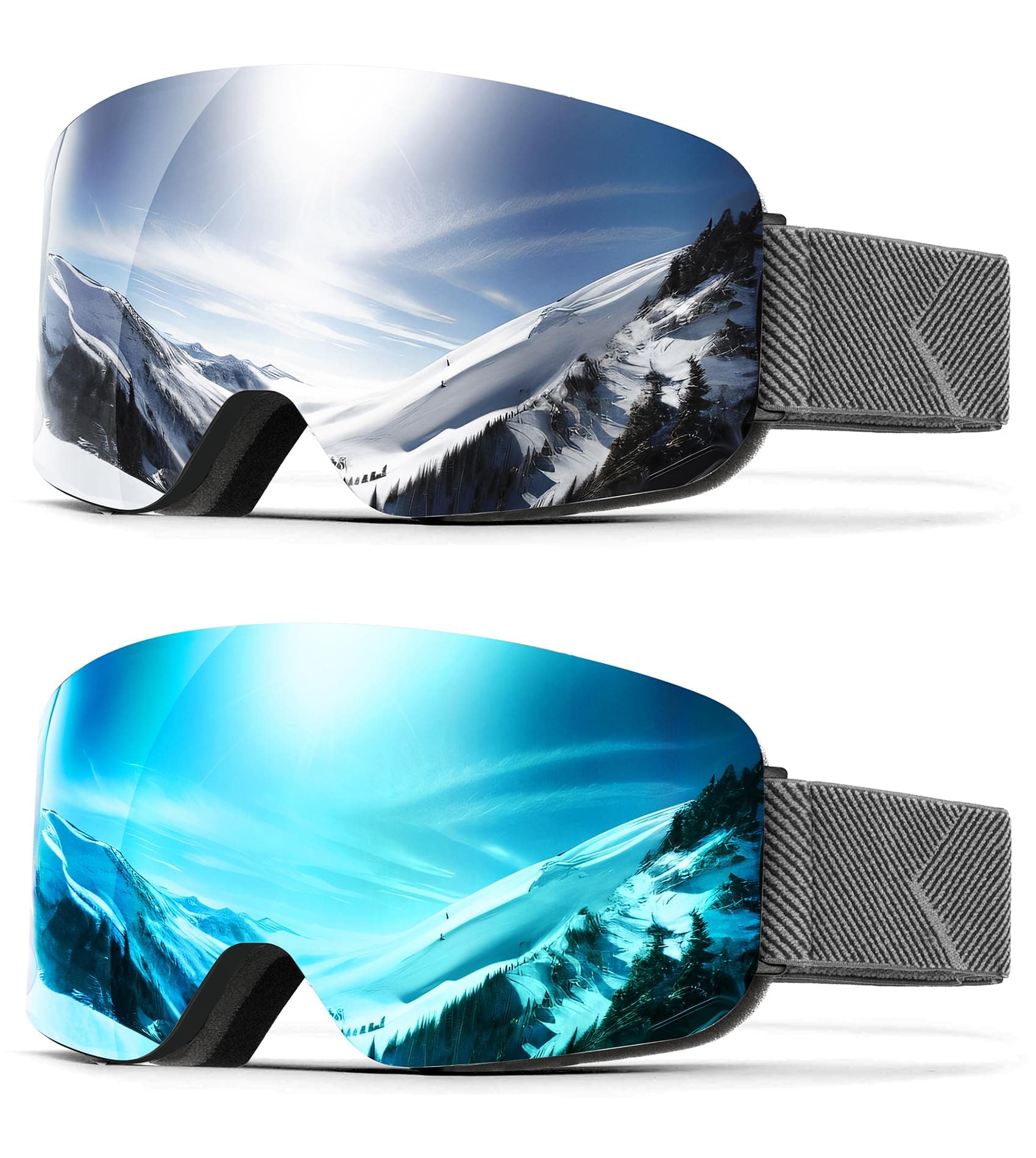 2Pack Ski Goggles for Men Women Snow Goggles Anti fog Snowboard Goggles with 100% UV Protection