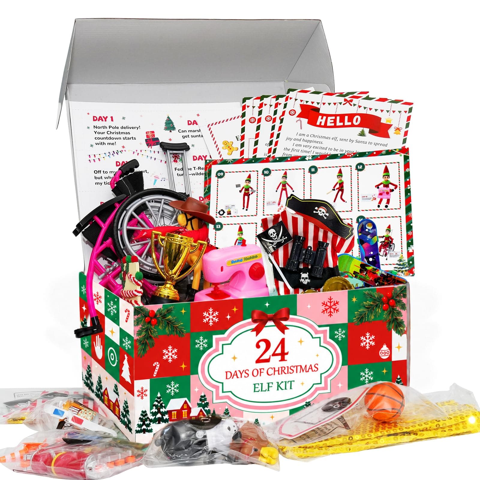 Elf Kit 24 Days of Christmas 2026 with 24 Daily Surprise Scenes & Accessories include Clothes Elf Adventure Starter Kit Countdown for Christmas Holiday Props Decoration Gift ideals (Elf Not Included)