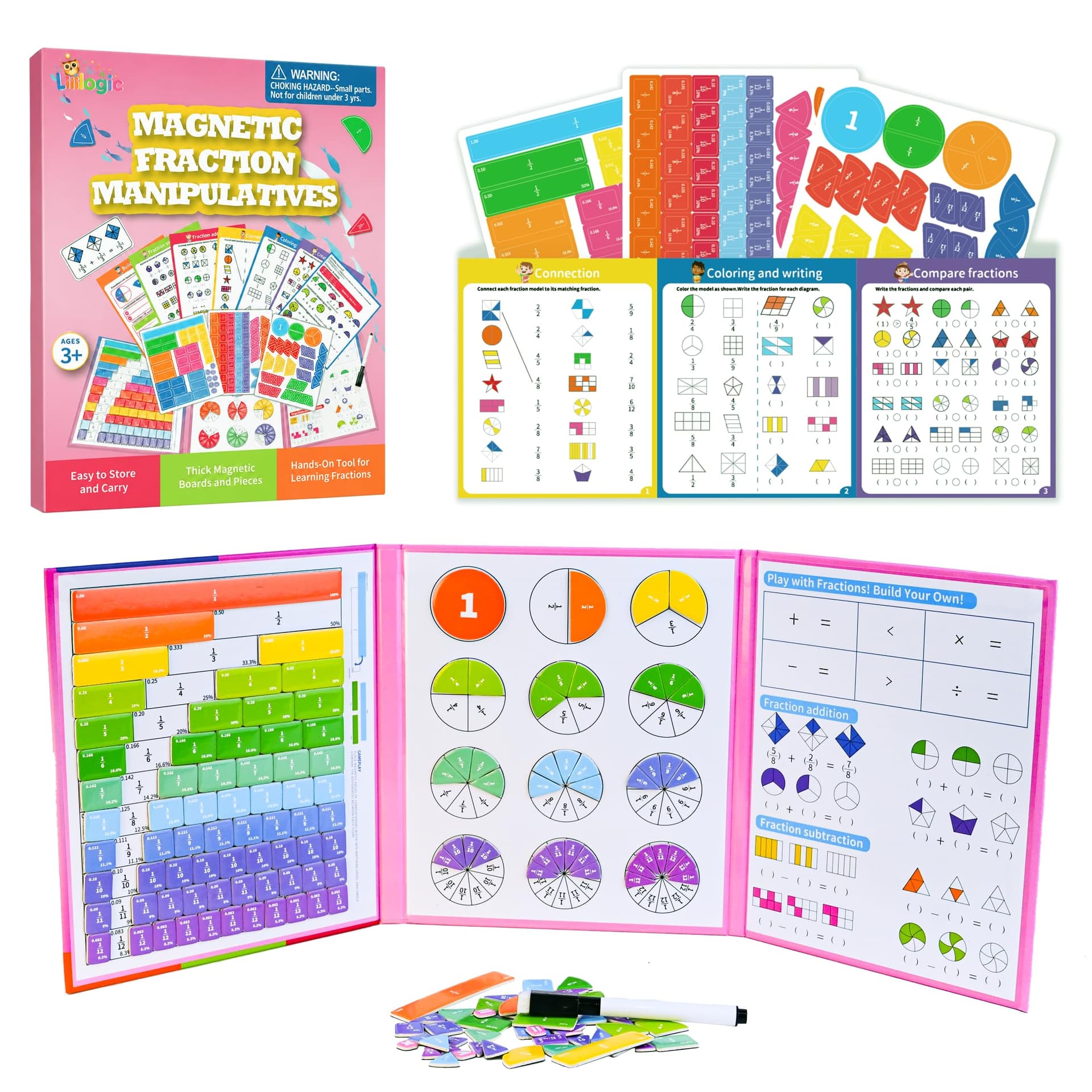 Magnetic Fraction Playbook 164 Pcs Math Manipulatives Toy for Kids