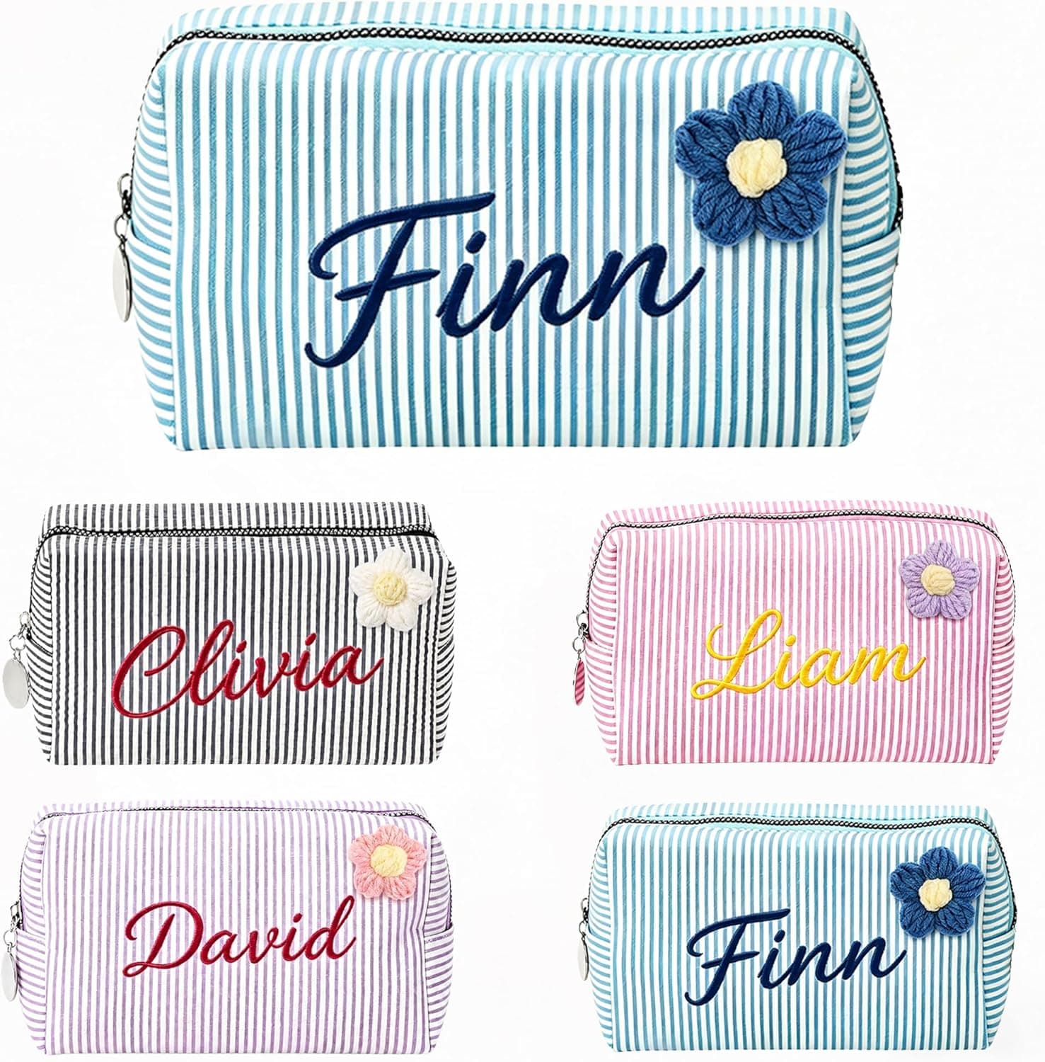 KEQHAULI Personalized Seersucker Makeup Bag