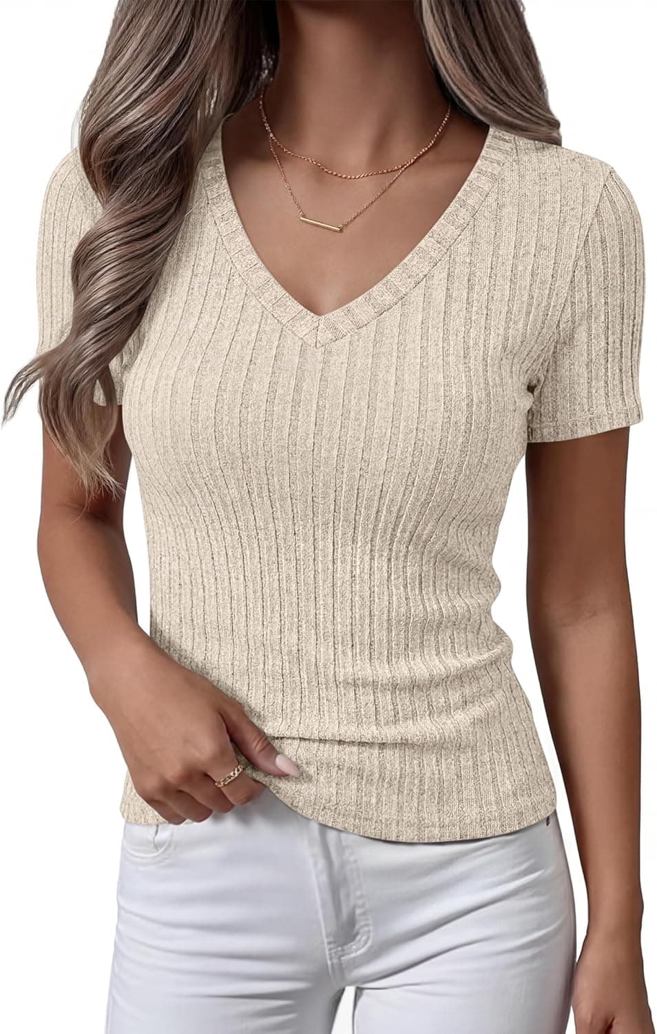 ANRABESS Short Sleeve V Neck Shirts