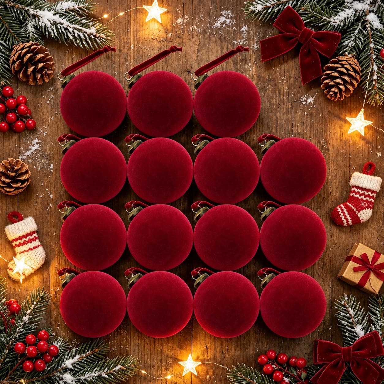 15 Pcs Red Velvet Christmas Ball Ornaments,3.15 Christmas Hanging Ornaments