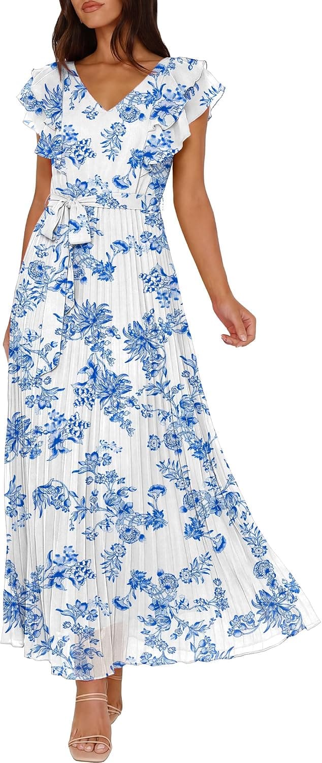 ANRABESS Floral Pleated Maxi Dresses