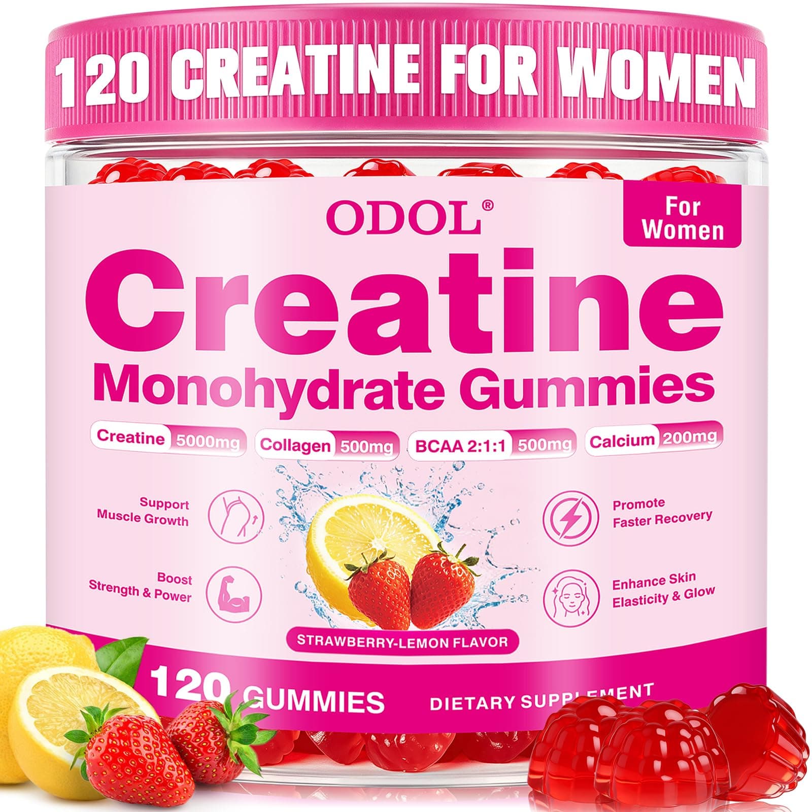 ODOL 5000mg Creatine Monohydrate Gummies with Collagen for Women, 120 Count