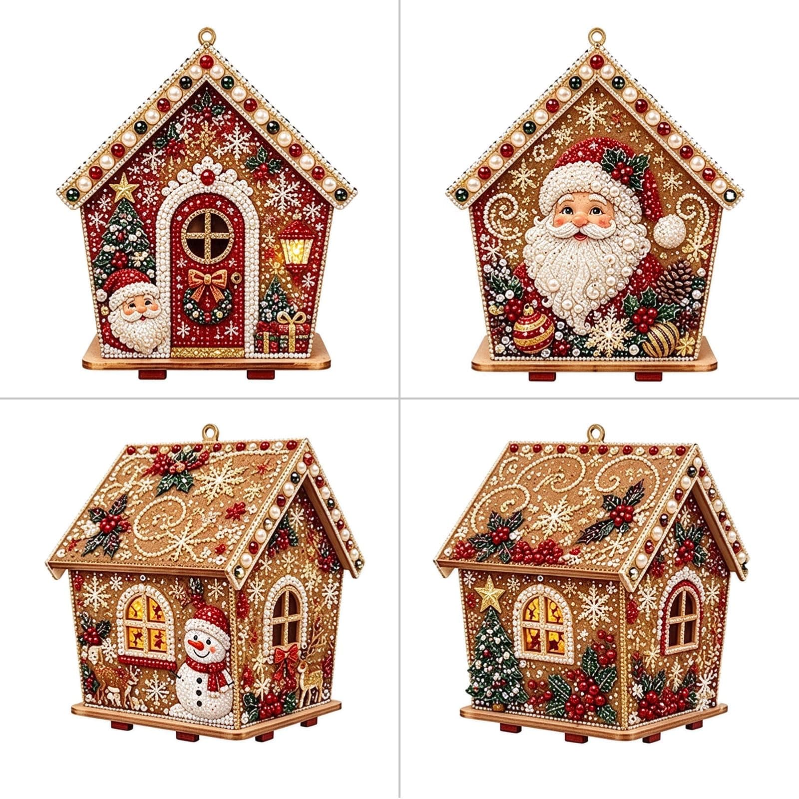 3D Christmas Wooden House Diamond Painting Santa White